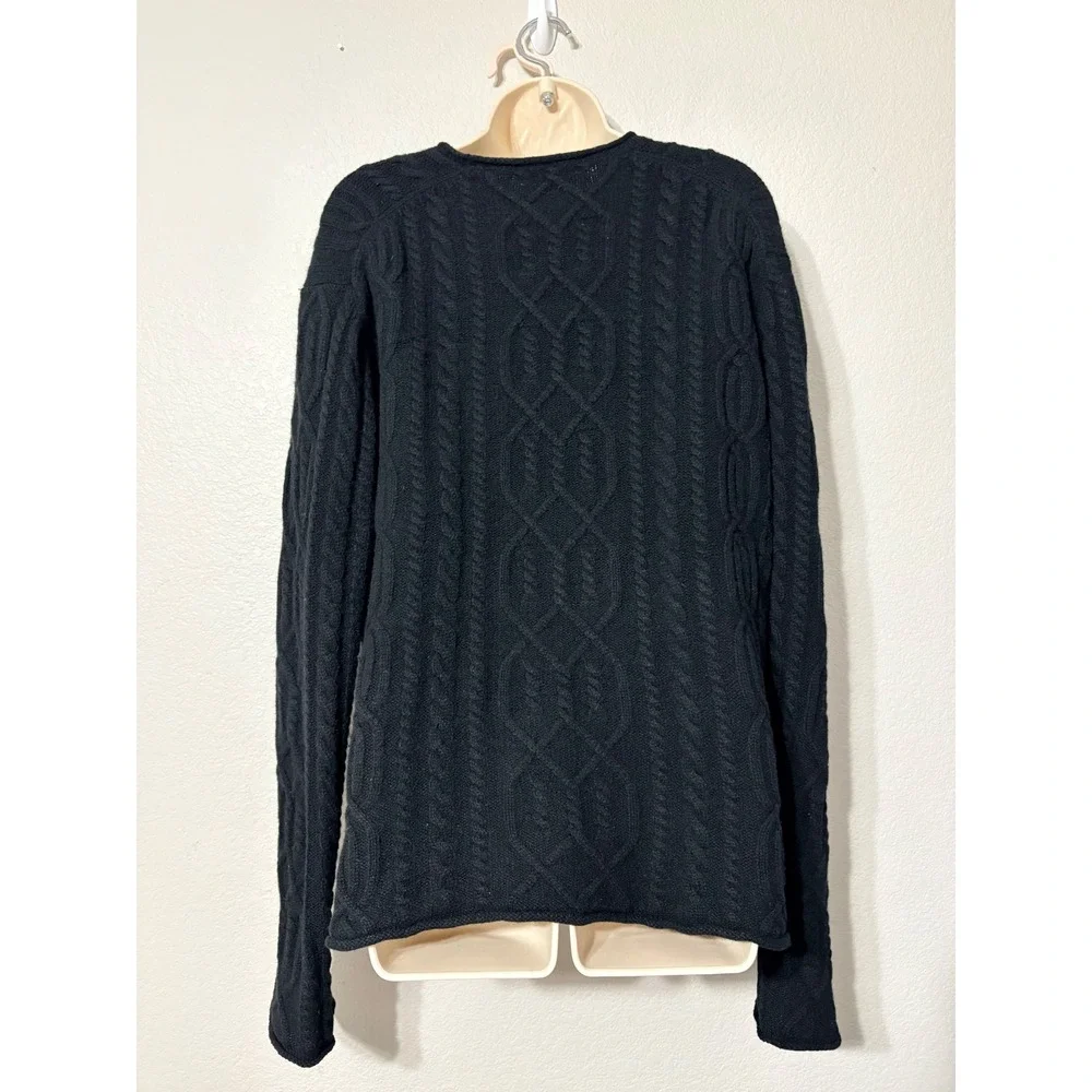 Vintage J.Crew Black 100% Lambswool Cable Knit VNeck Sweater Womens XL Hong Kong